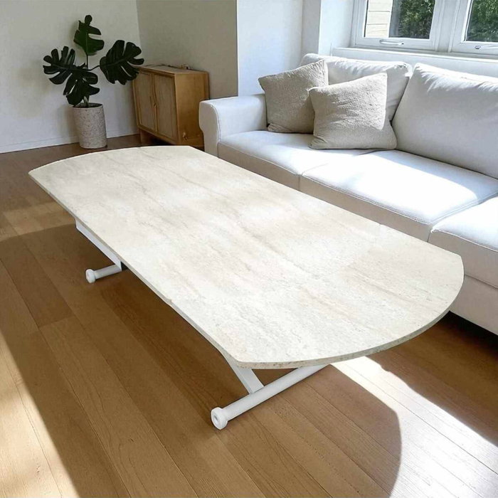 Hanah Home Mesa de Comedor Yan Yari Oval Extensible - Travertino y Blanco Hanah Home Mesa de Comedor Yan Yari Oval Extensible - Travertino y Blanco